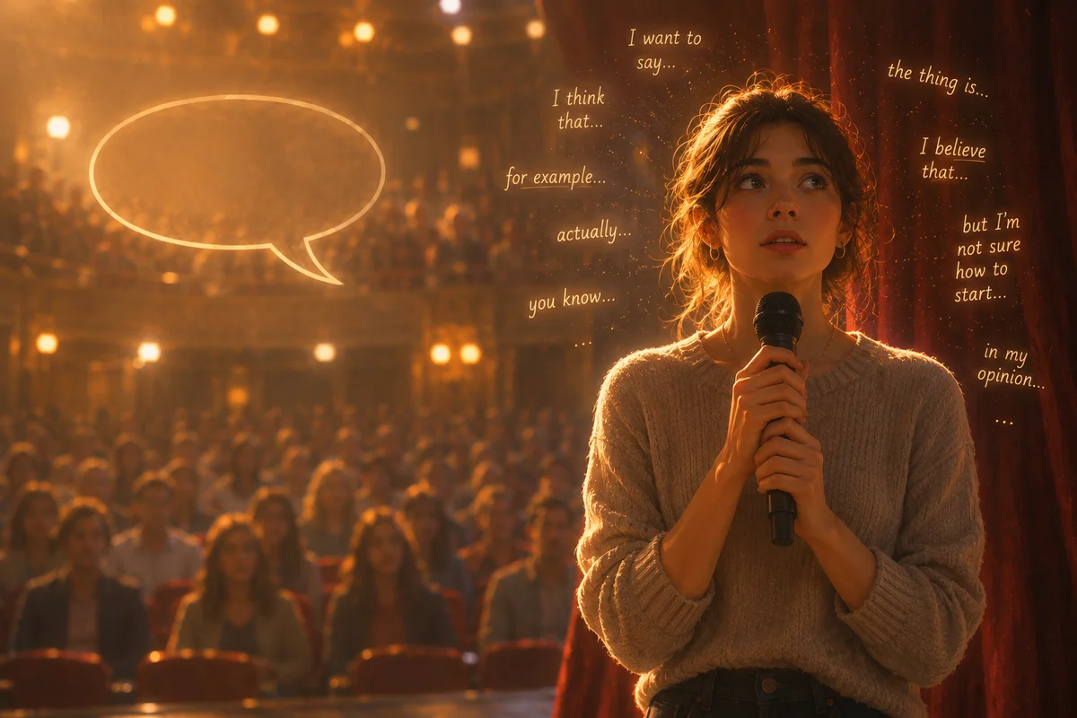 Young women has stagefright before speaking in front of an audience